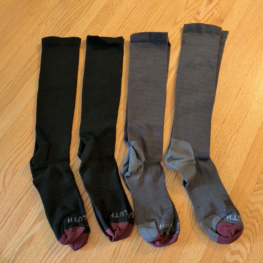 Duluth Trading Womens Knee High Compression Socks 2 Pairs Black Gray Size Large